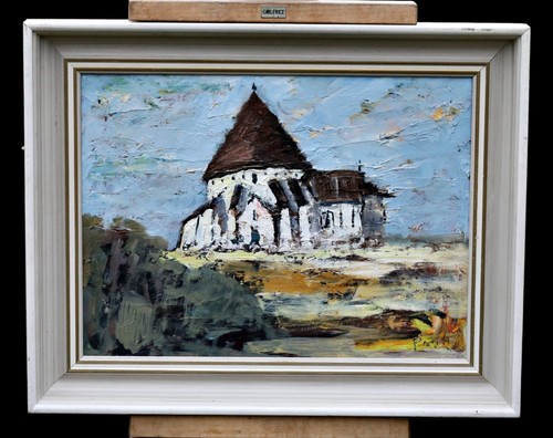 Alte dorfkirche landschaft öl - landschaft,